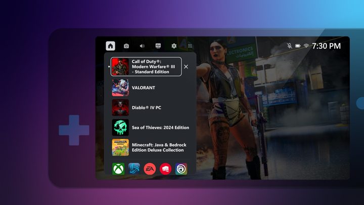 The new Compact Mode for the Xbox Game Bar running on a handheld.