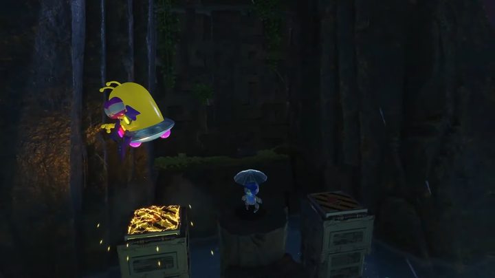 Astro Bot in the rain.