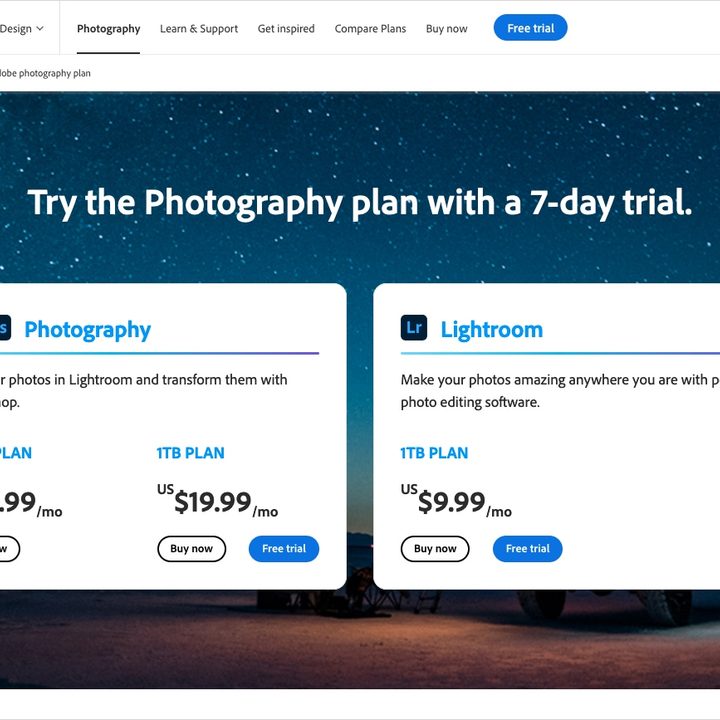 Adobe Photography plans