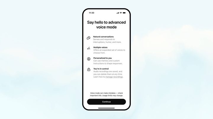 Advanced Voice Mode's notification screen