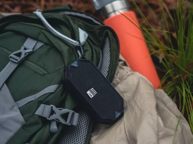 Altec Lansing HydraMini waterproof Bluetooth speaker outside with pack