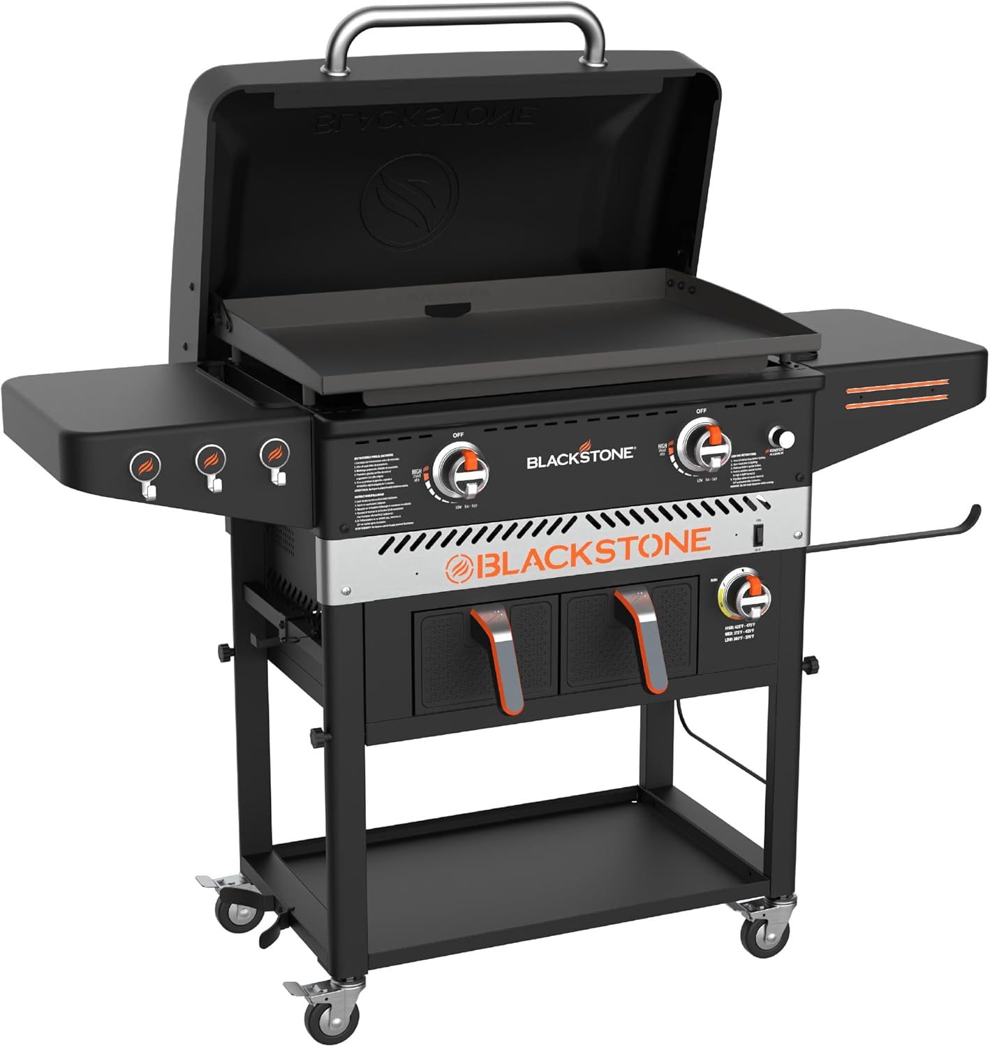 The Blackstone 28-inch air fryer and two-burner outdoor griddle combo on a white background.
