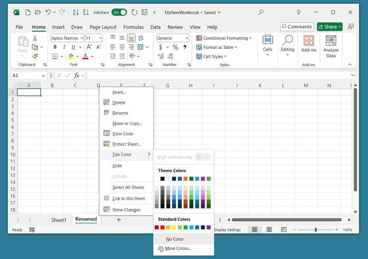 Pick a tab color in Excel.