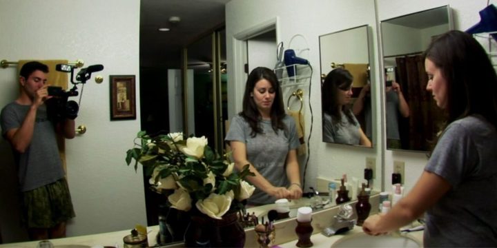 Katie and Micah in the bathroom in Paranormal Activity