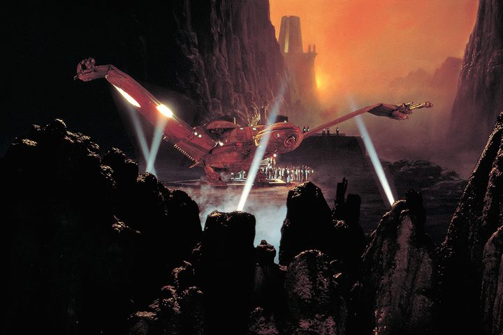 A Klingon Bird of Prey lands on Vulcan