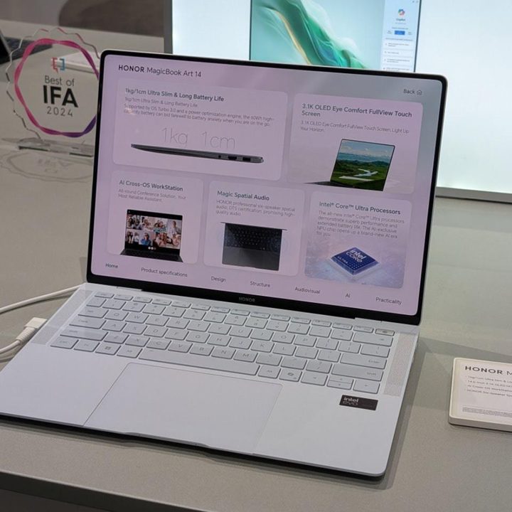 The MagicBook Art 14 on a table at a press event.