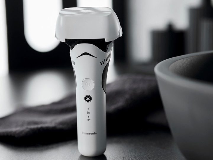 Panasonic Stormtrooper wet-dry electric razor in Star Wars themed room