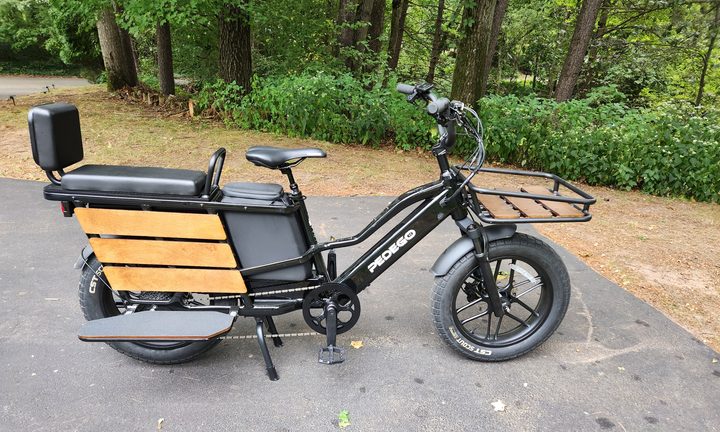 Pedego Cargo e-bike right side profile view with front rack attached.
