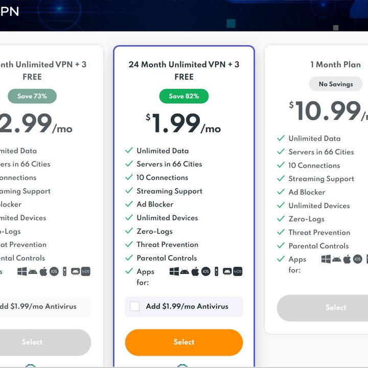 PrivadoVPN's prices are very affordable and you can save more with a longer subscription.