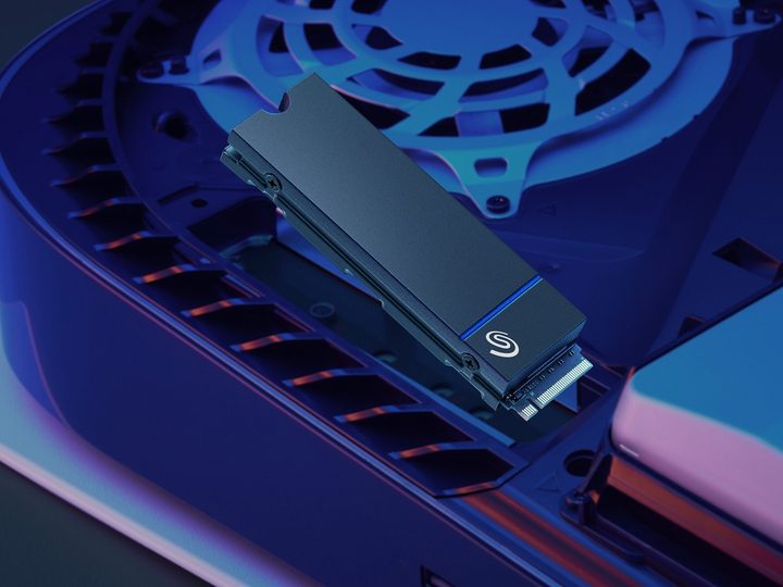 The Seagate Game Drive internal SSD being installed in the PS5.