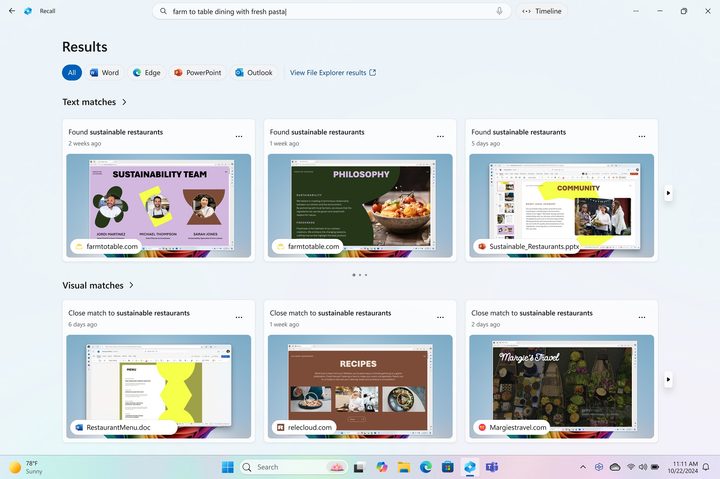 Microsoft's AI-powered search feature in Windows.