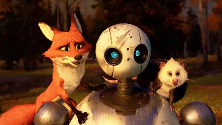 Flick, Roz, and Pinktail in "The Wild Robot."