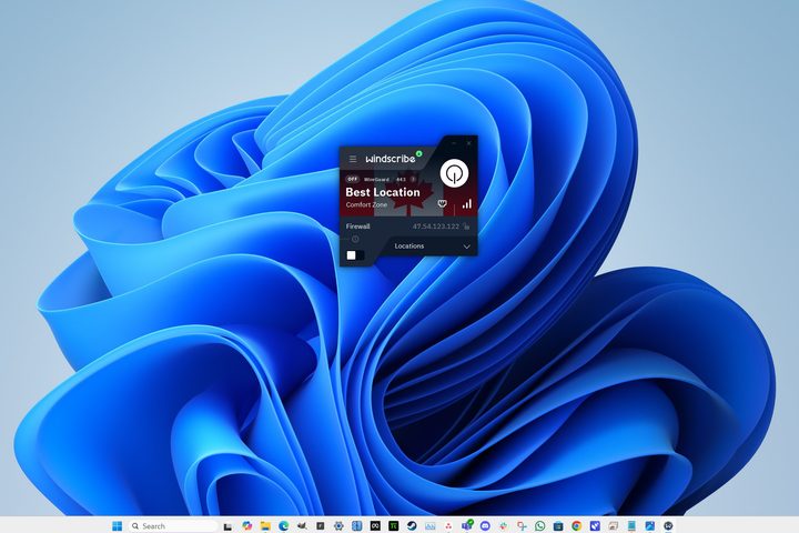 Windscribe's Windows app is tiny but easy to .use with options in panels that slide out