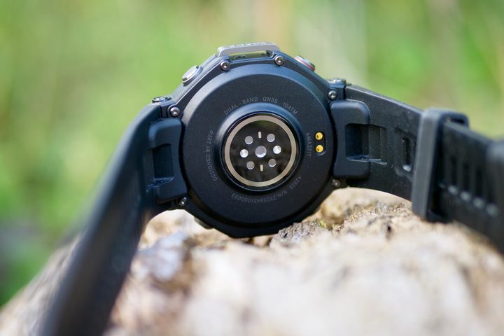 The Amazfit T-Rex 3's heart rate sensor.