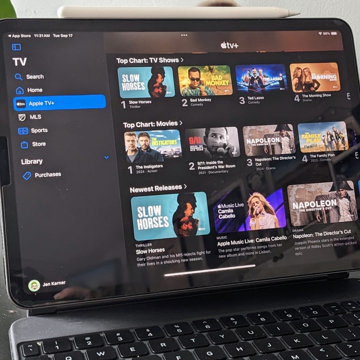 Apple TV+ is displayed on an iPad Pro.