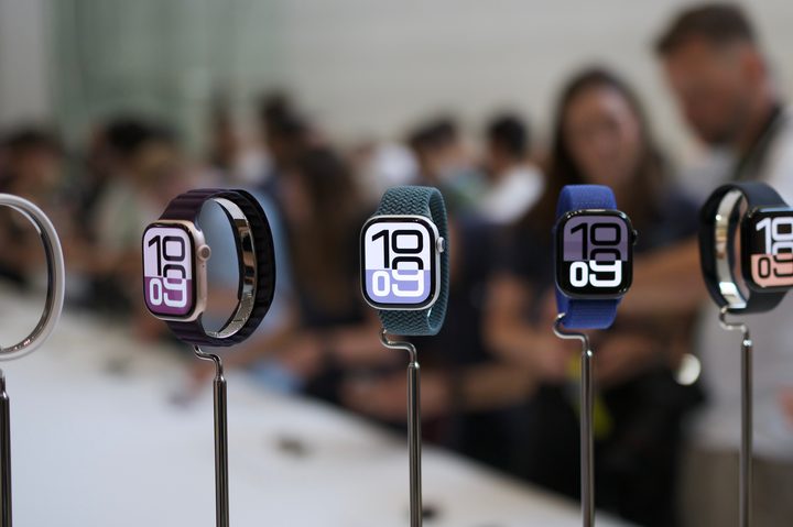 The Apple Watch Series 10 models on display at Apple Park.