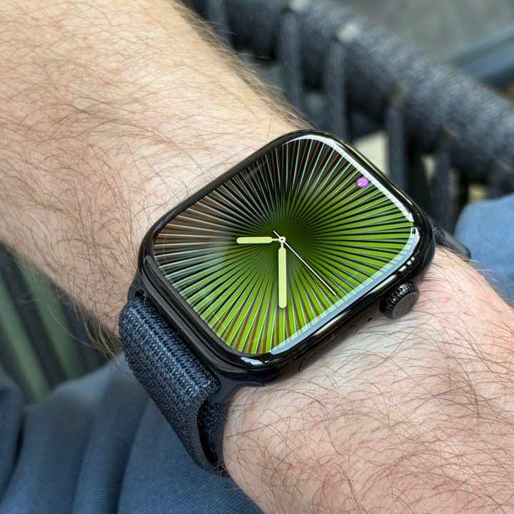 The Apple Watch Series 10 on someone's wrist with the screen on.