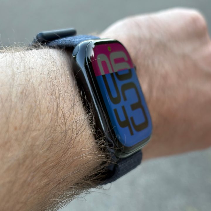 The Apple Watch Series 10, viewed at an angle from someone's wrist.