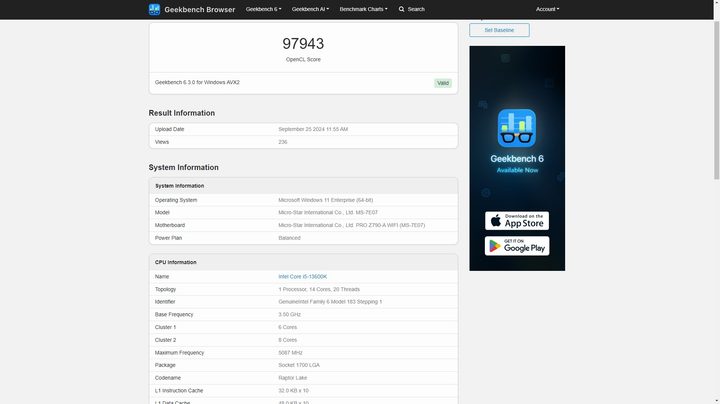 Leaked Geekbench listing of an upcoming Intel Battlemage desktop GPU.