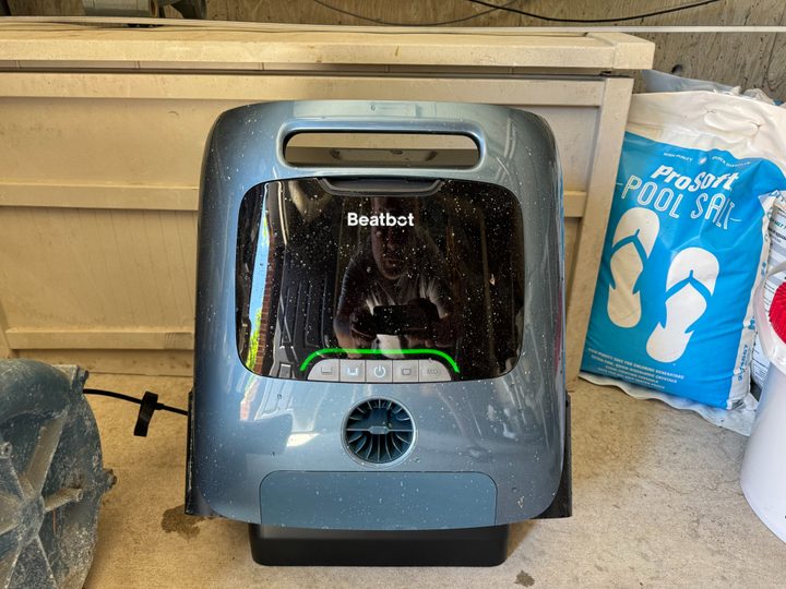 The BeatBot Aquasense Pro pool cleaner can both scrub the bottom of the pool and skim the top.