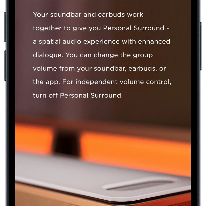 Bose Music app for iOS: Personal Surround Sound welcome screen.