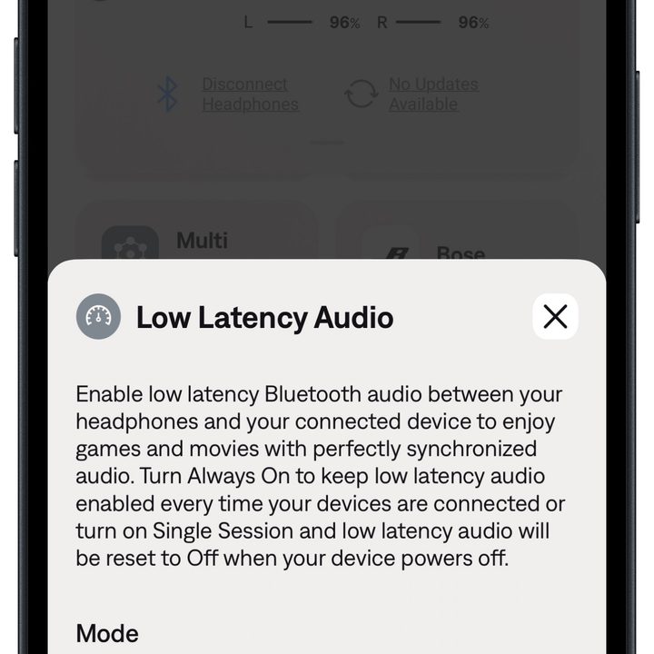 Bose QCE app for iOS: Low Latency Audio.
