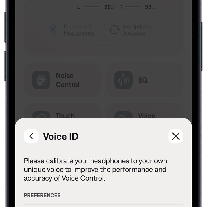 Bose QCE app for iOS: Voice ID.