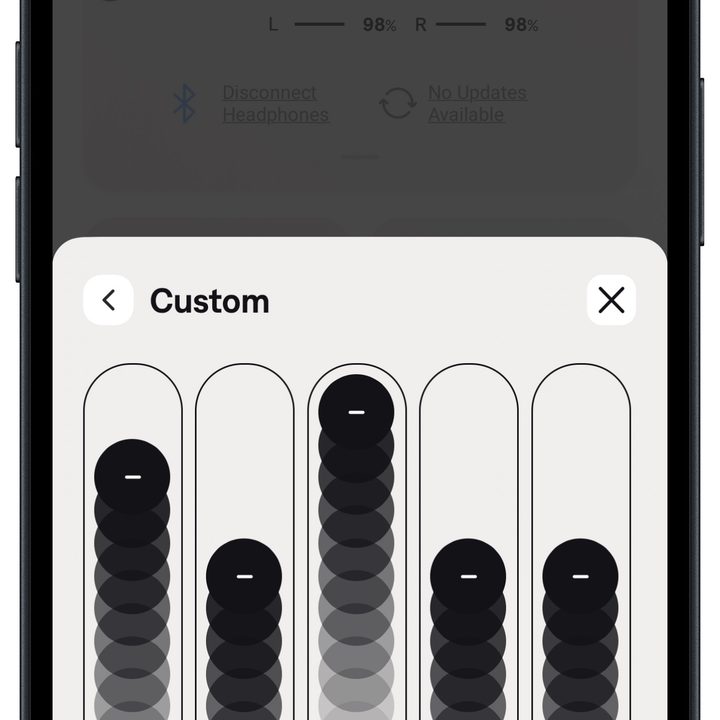 Bose QCE app for iOS: Custom EQ.