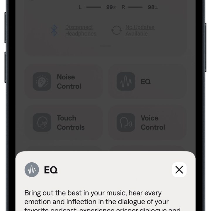 Bose QCE app for iOS: EQ presets.