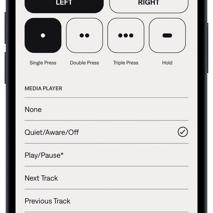 Bose QCE app for iOS: Touch Controls.