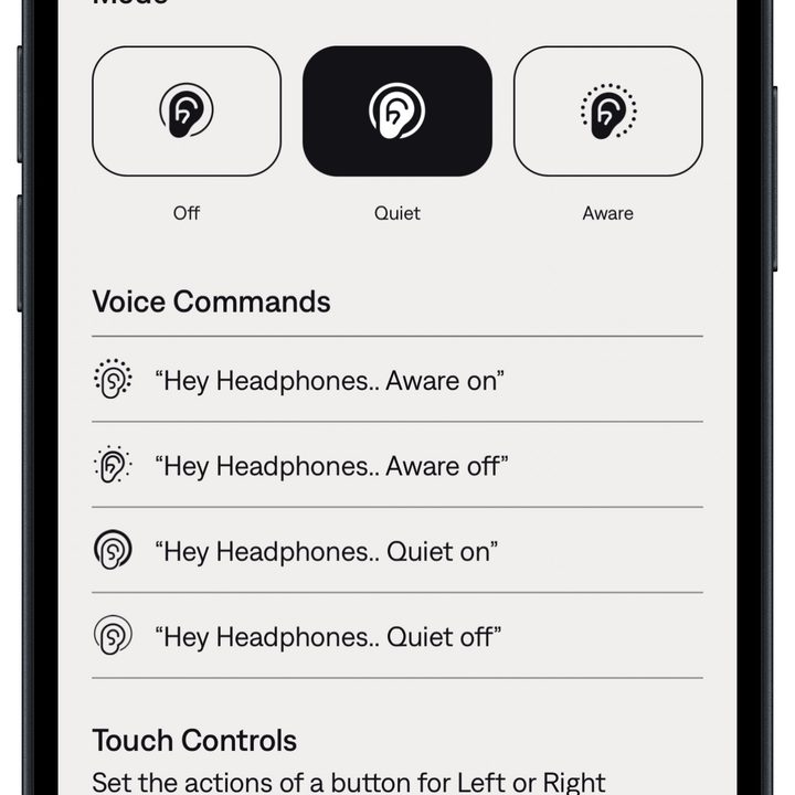 Bose QCE app for iOS: Noise control.