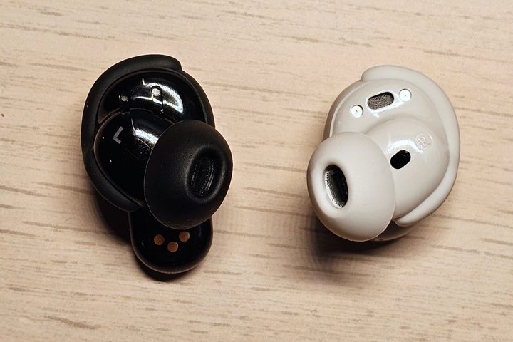 Bose QuietComfort Earbuds (2024) and QuietComfort Ultra Earbuds (top view).