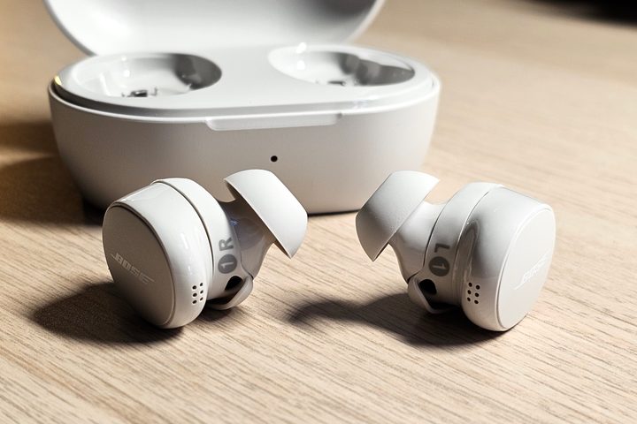 Bose QuietComfort Earbuds (2024): charging case (open, two earbuds out of the case).