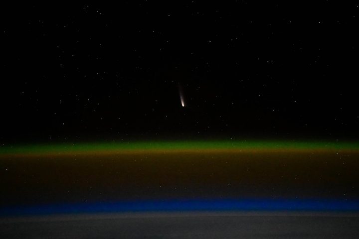 A comet photographed from the ISS.