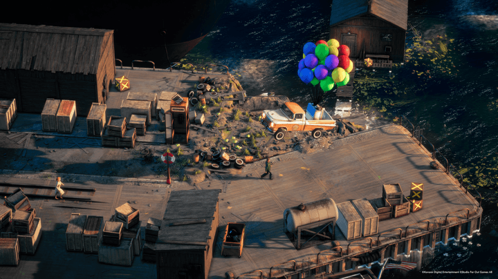 Balloons lift a truck up in Deliver at all Costs.