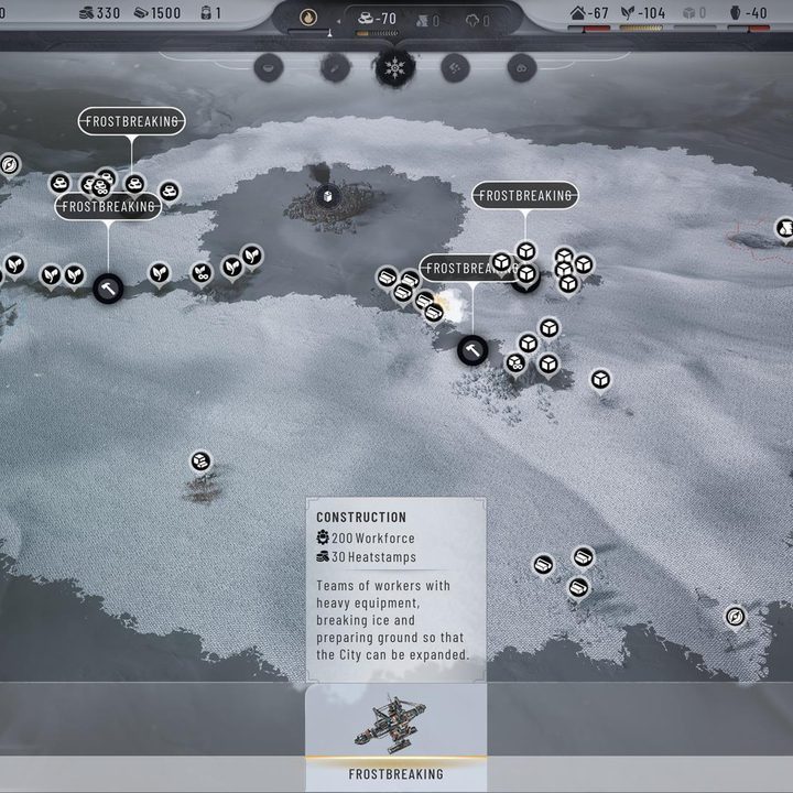 The image shows multiple tiles becoming accessible via the Frostbreaking mechanic.