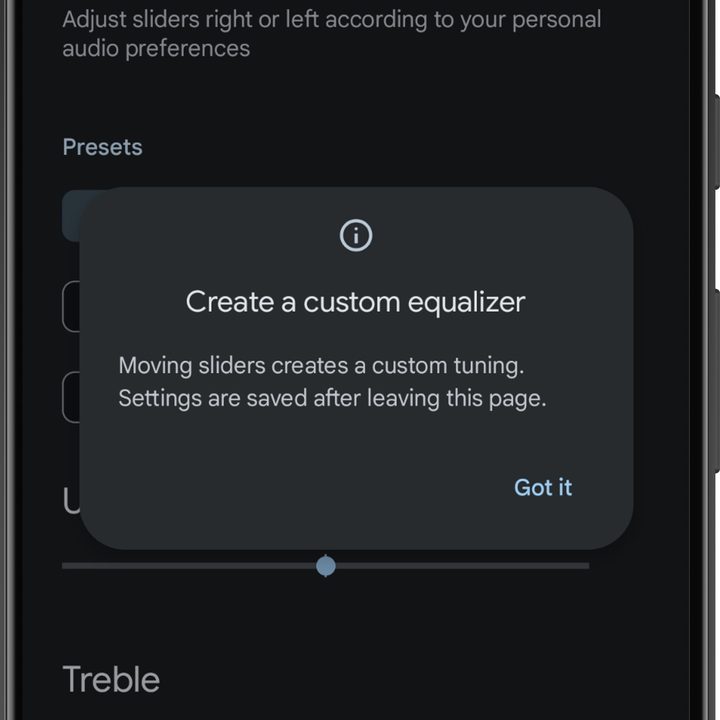 Google Pixel Buds app for Android: custom EQ.