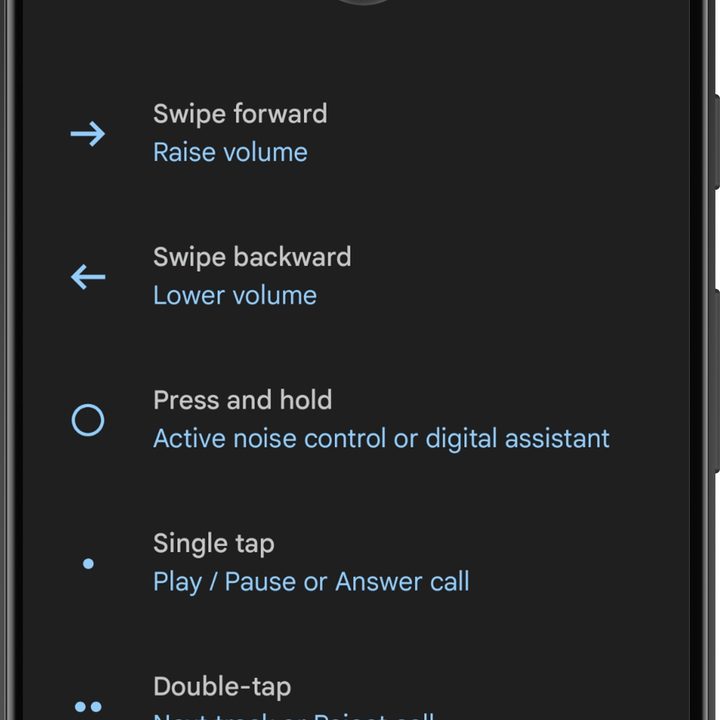Google Pixel Buds app for Android: Controls.