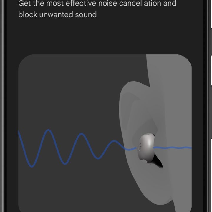 Google Pixel Buds app for Android: Ear tip fit test.