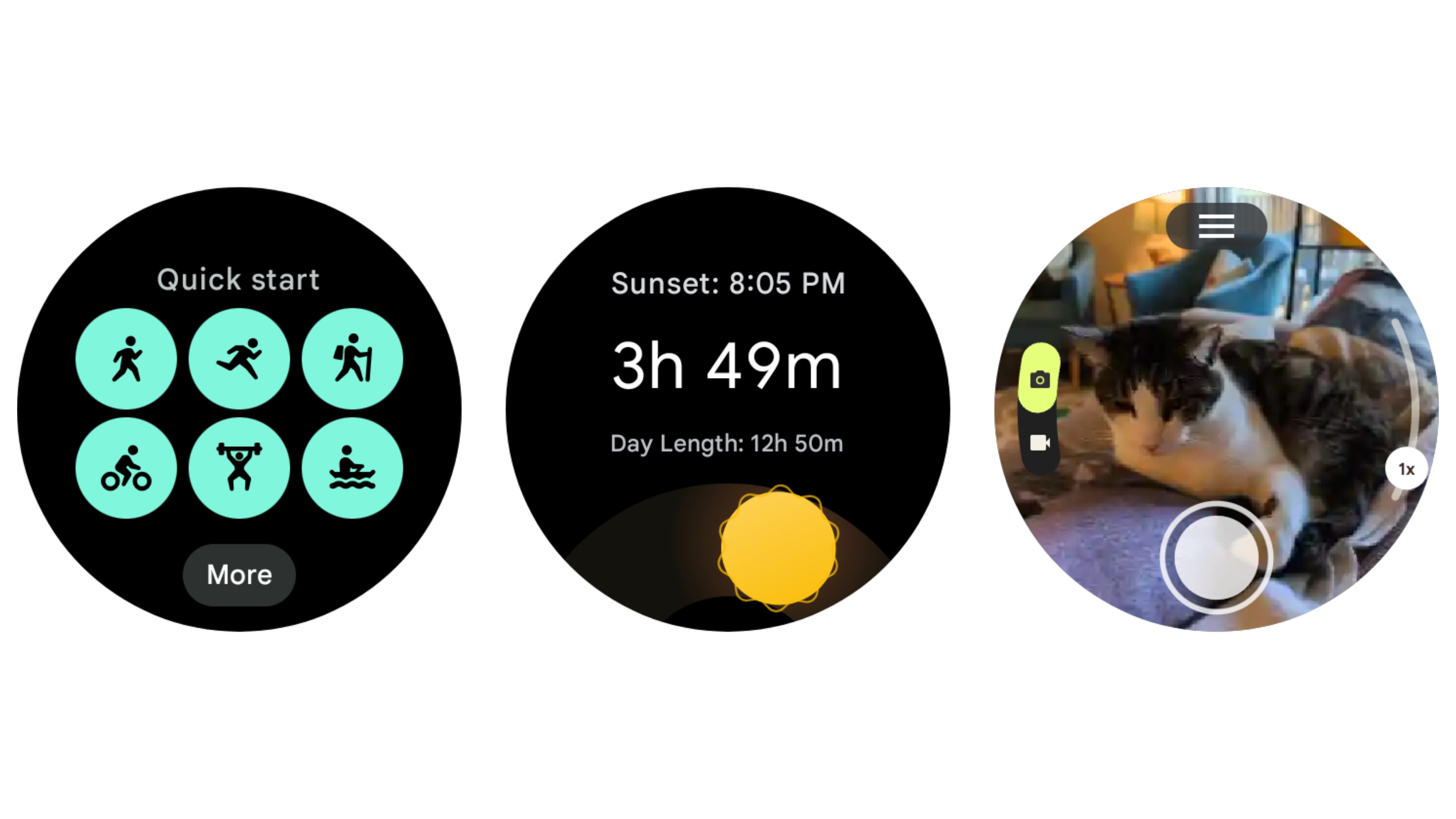 Screenshots of the Wear OS 5 interface on the Google Pixel Watch 3.
