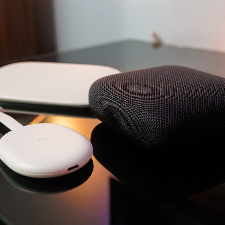 Chromecast with Google TV and the Onn 4K Pro stand in front of the new Google TV Streamer.