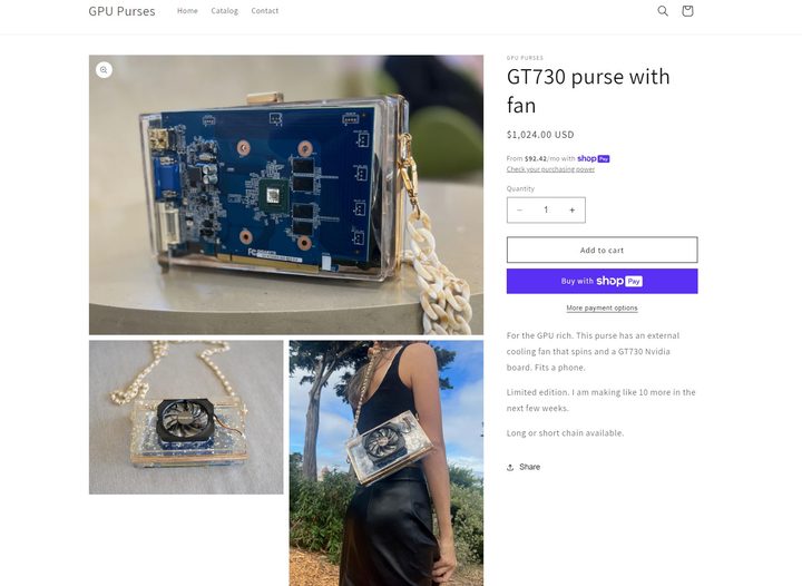 A website selling a GPU purse.