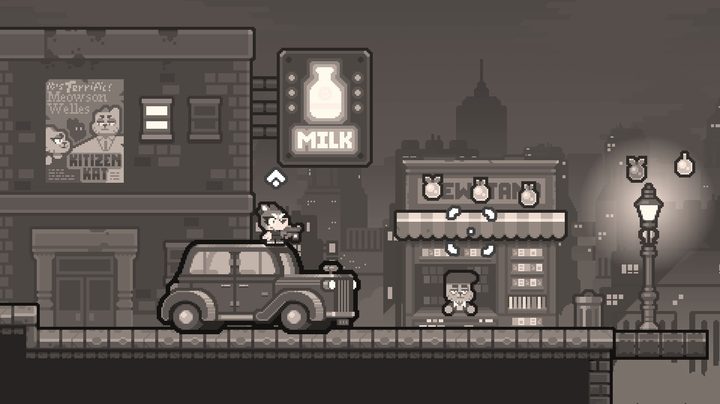Luna stands on a car in Grapple Dogs: Cosmic Canines.
