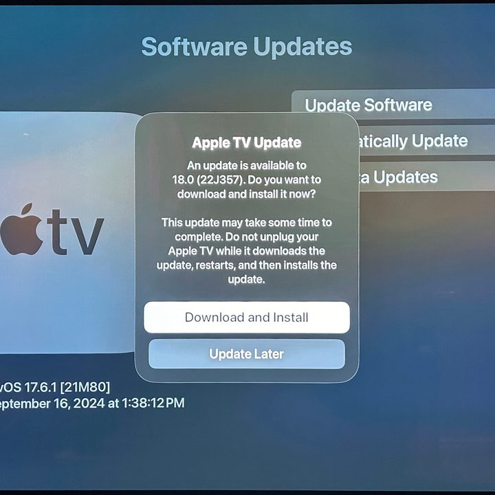 Updating an Apple TV 4K to tvOS 18: Step 6.