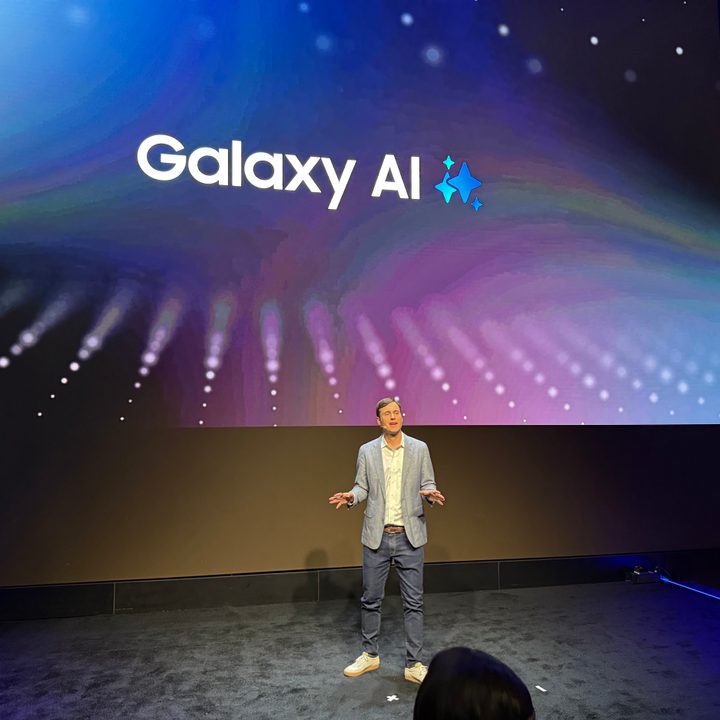 A photo of a Samsung Galaxy AI keynote, taken with the iPhone 16 Pro.