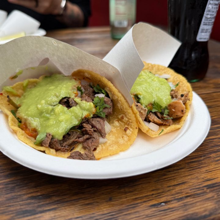 A photo of tacos on a white plate, taken with the iPhone 16 Pro.