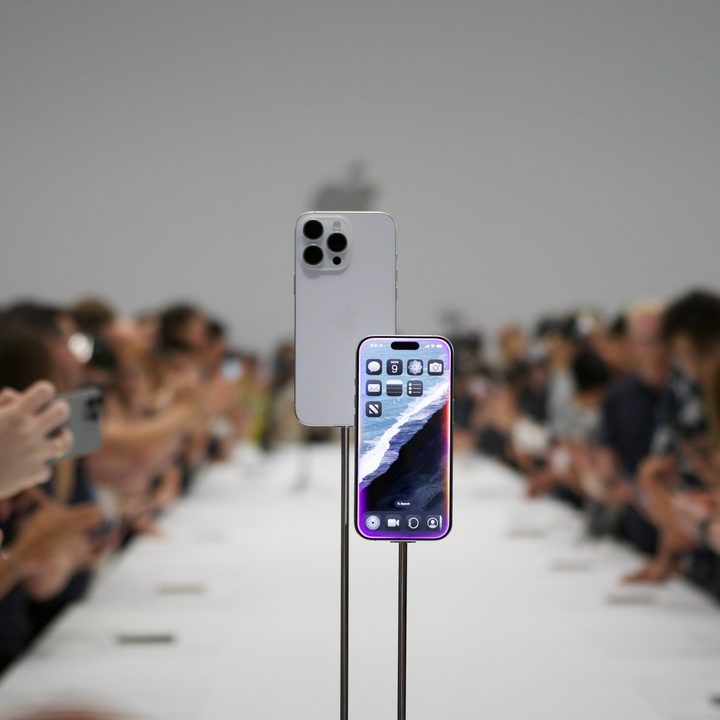 The iPhone 16 Pro on display at Apple Park.