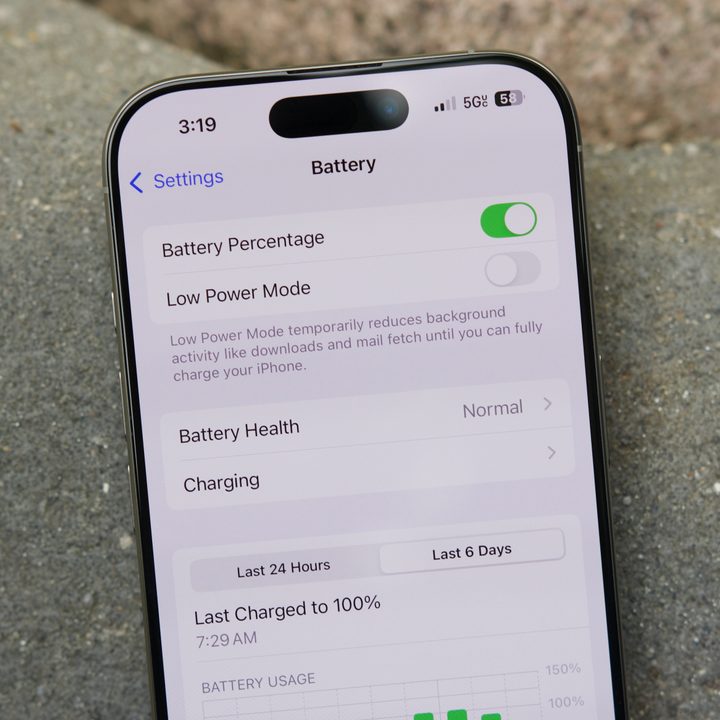 Battery page on the iPhone 16 Pro.