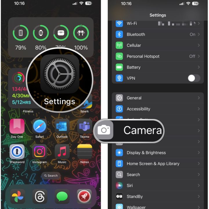 Open Settings on iPhone 16, select Camera.