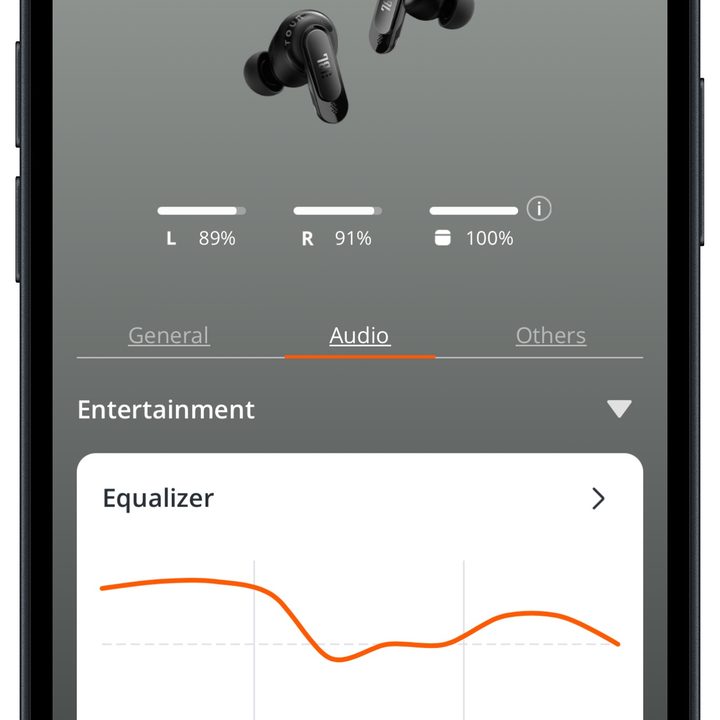 JBL Headphones app for iOS: Audio options.
